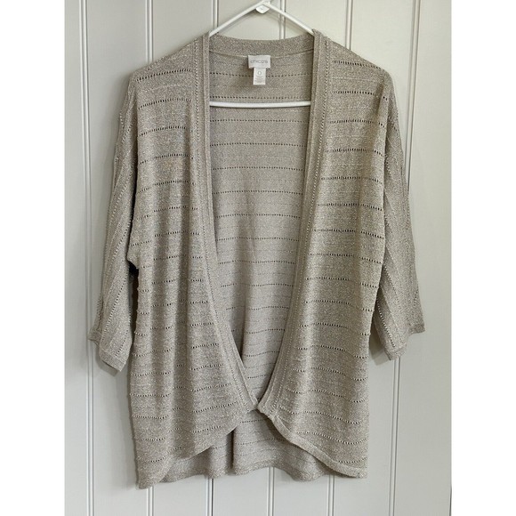 Chicos Gold Metallic Cotton Blend Cardigan Size 0 - Picture 1 of 6